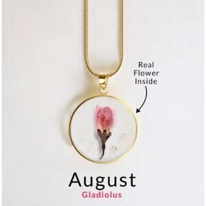 Mint & Lilly Pressed Birth Flower Necklace*August*Gladiolus*Gold